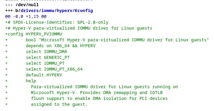 Microsoft para-virtualized IOMMU driver for Hyper-V Kconfig